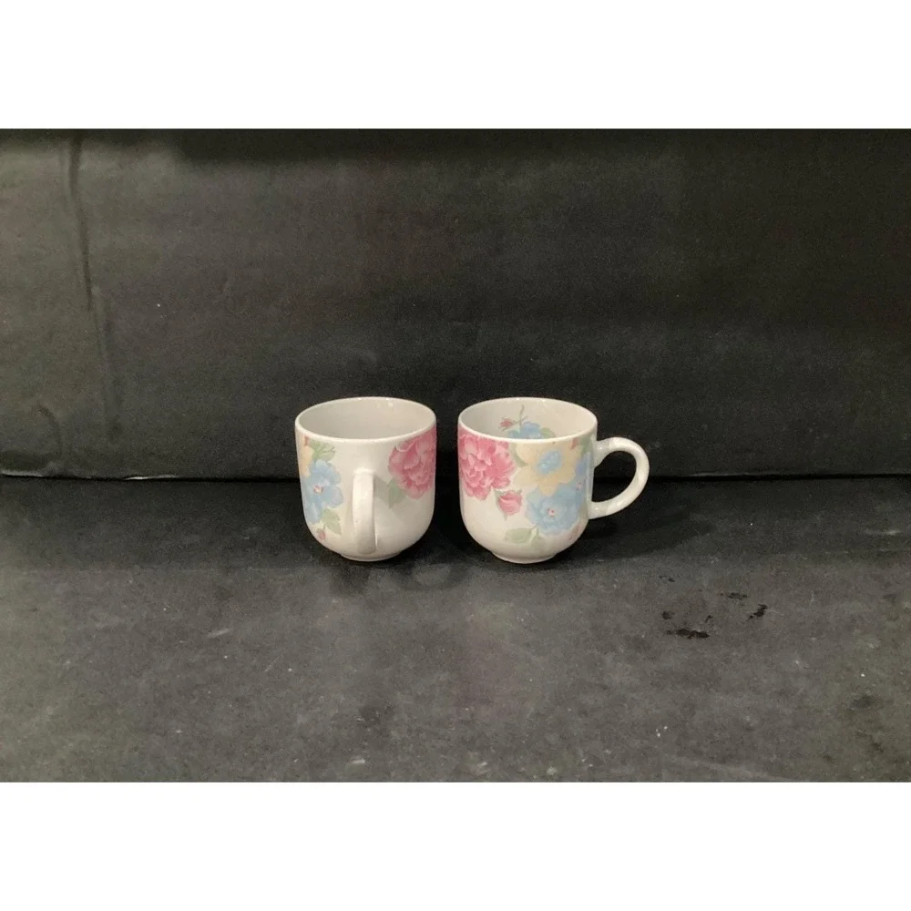 Tienshan Stoneware Floral Tea‎ Coffee Cups Set Of 2